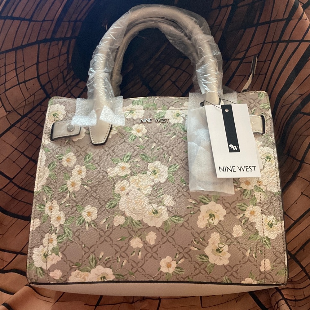 Nine West Floral Satchel - Cream and Green
